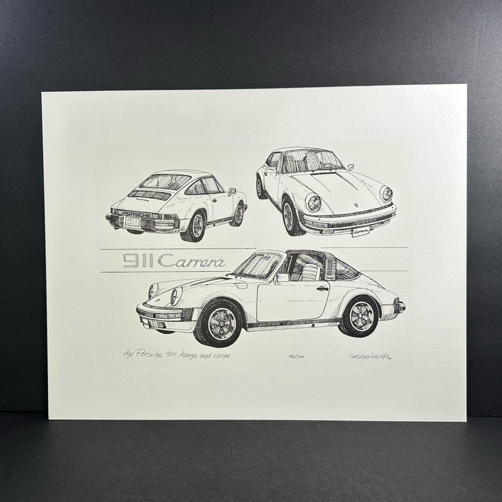 1989 Porsche 911 Carrera Targa and Coupe Print Geivett Limited Art Poster 86/500